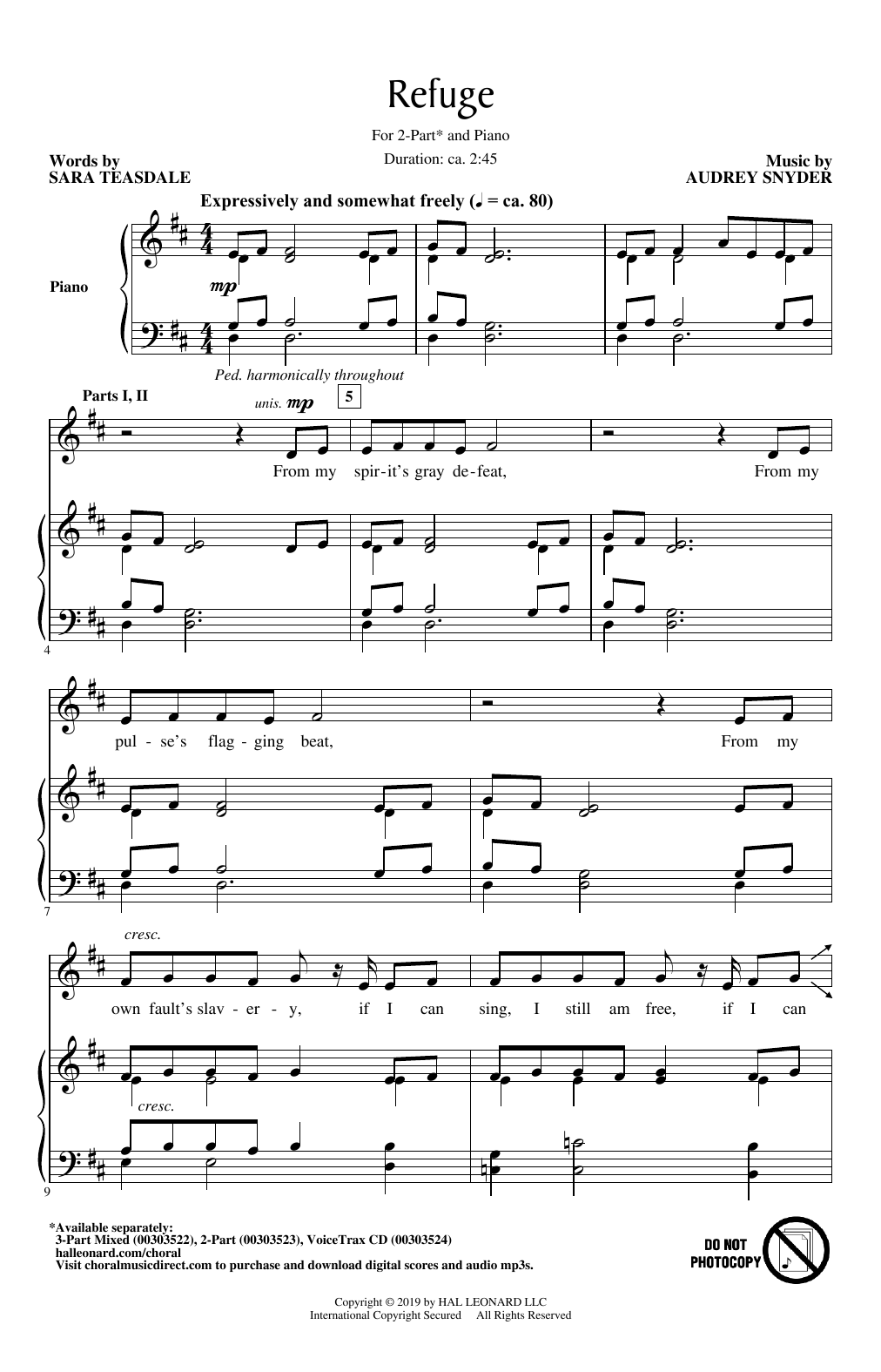 Audrey Snyder Refuge sheet music notes and chords. Download Printable PDF.