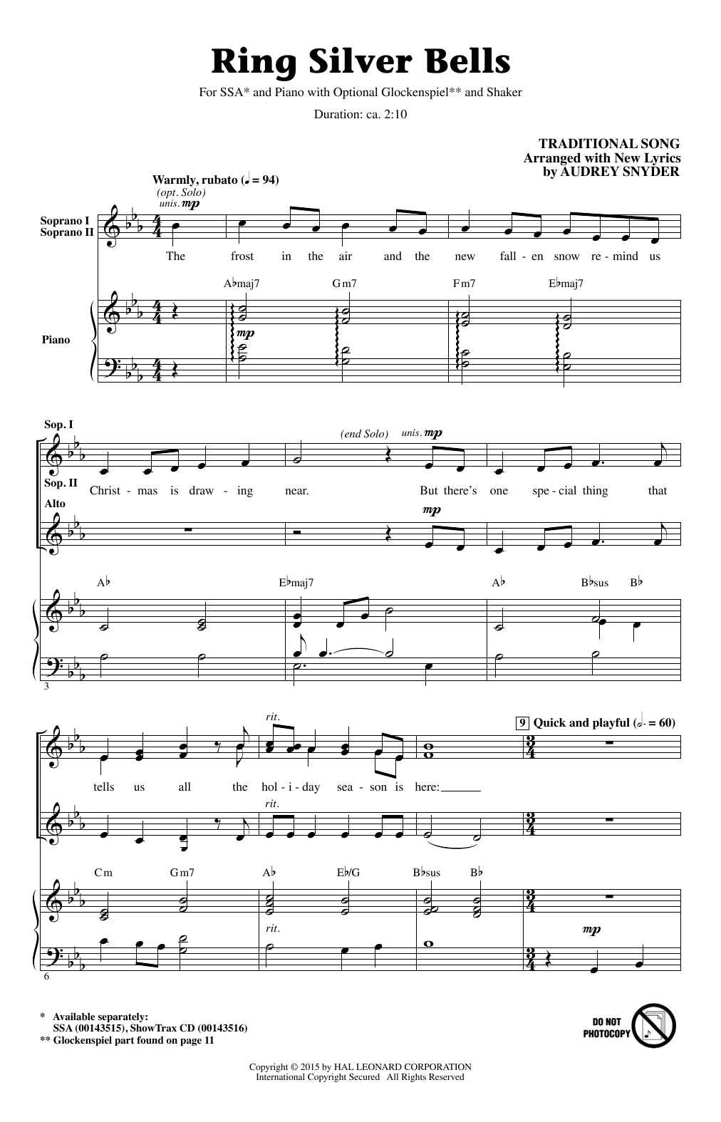 Audrey Snyder Ring Silver Bells sheet music notes and chords. Download Printable PDF.