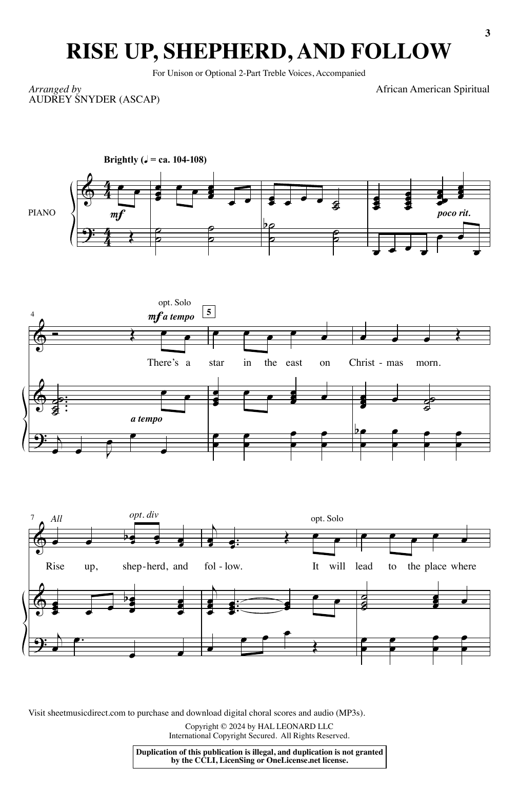 Audrey Snyder Rise Up, Shepherd, And Follow sheet music notes and chords. Download Printable PDF.