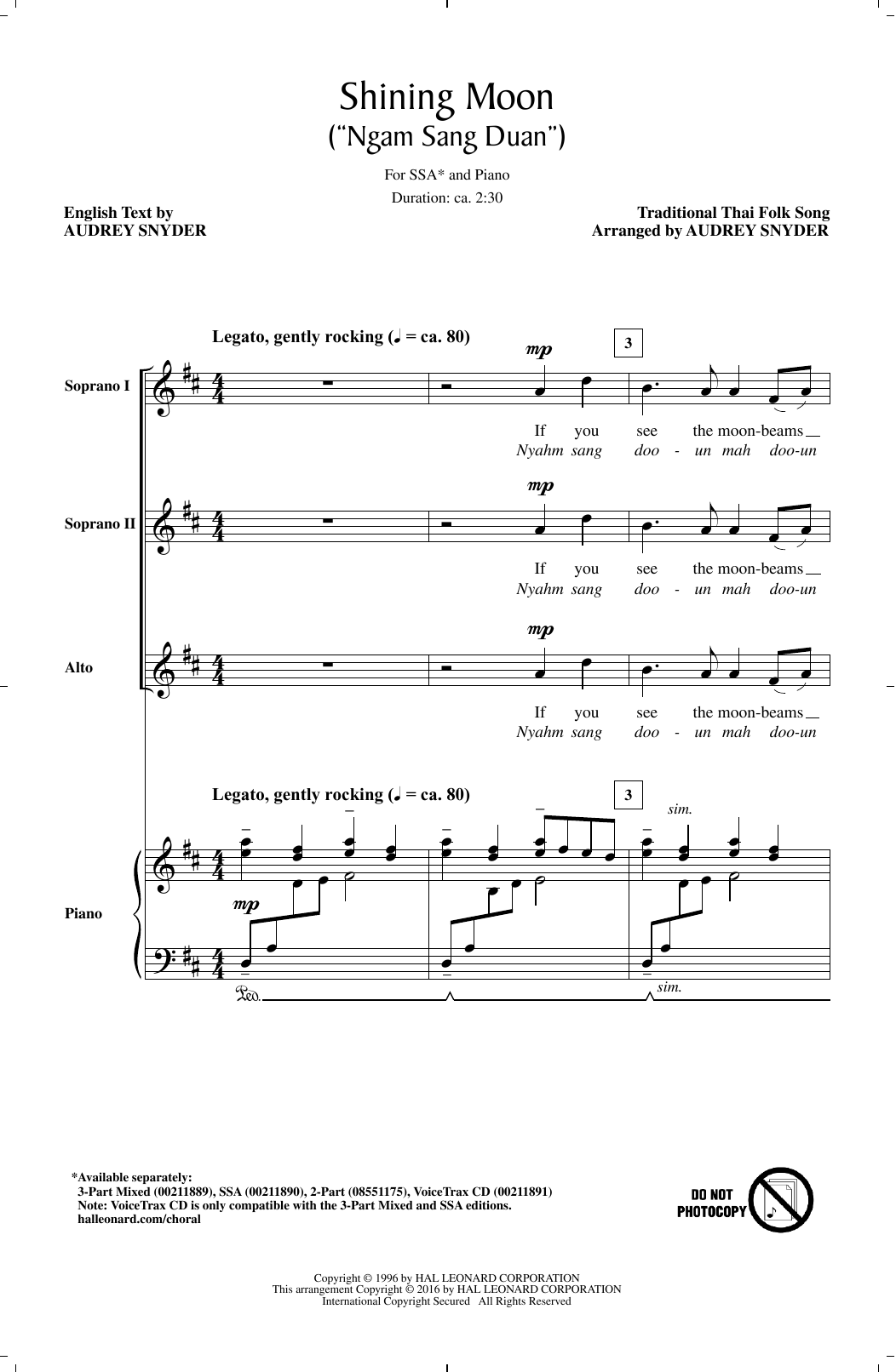 Audrey Snyder Shining Moon (Ngam Sang Duan) sheet music notes and chords arranged for SSA Choir