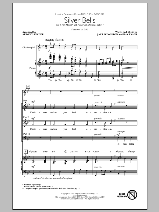 Audrey Snyder Silver Bells sheet music notes and chords. Download Printable PDF.