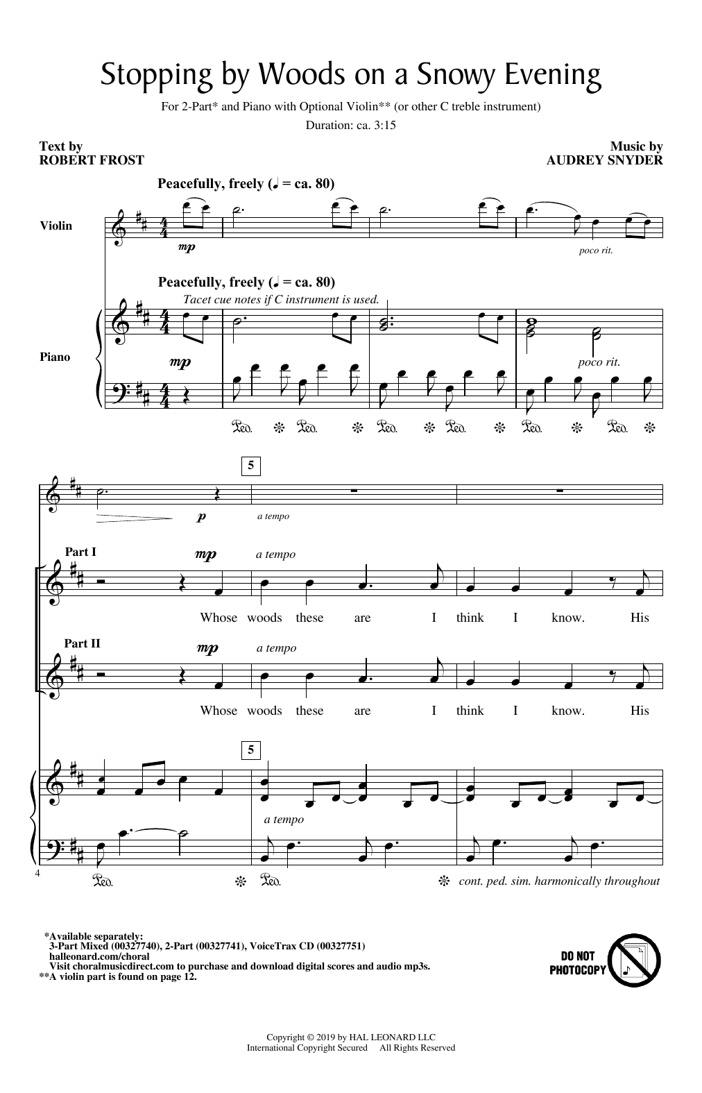 Audrey Snyder Stopping By Woods On A Snowy Evening sheet music notes and chords. Download Printable PDF.