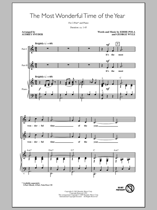 Audrey Snyder The Most Wonderful Time Of The Year sheet music notes and chords. Download Printable PDF.