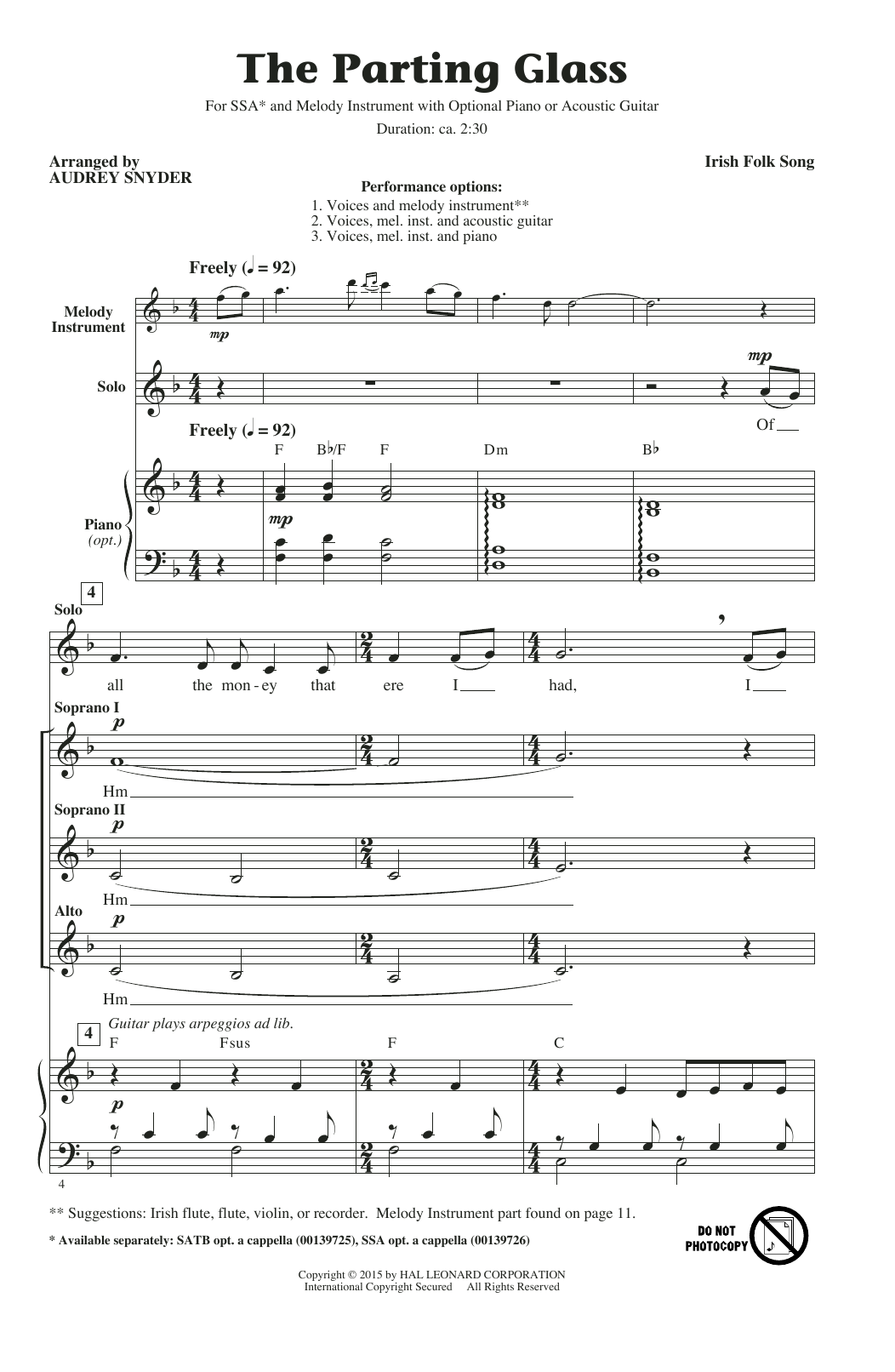 Audrey Snyder The Parting Glass sheet music notes and chords. Download Printable PDF.