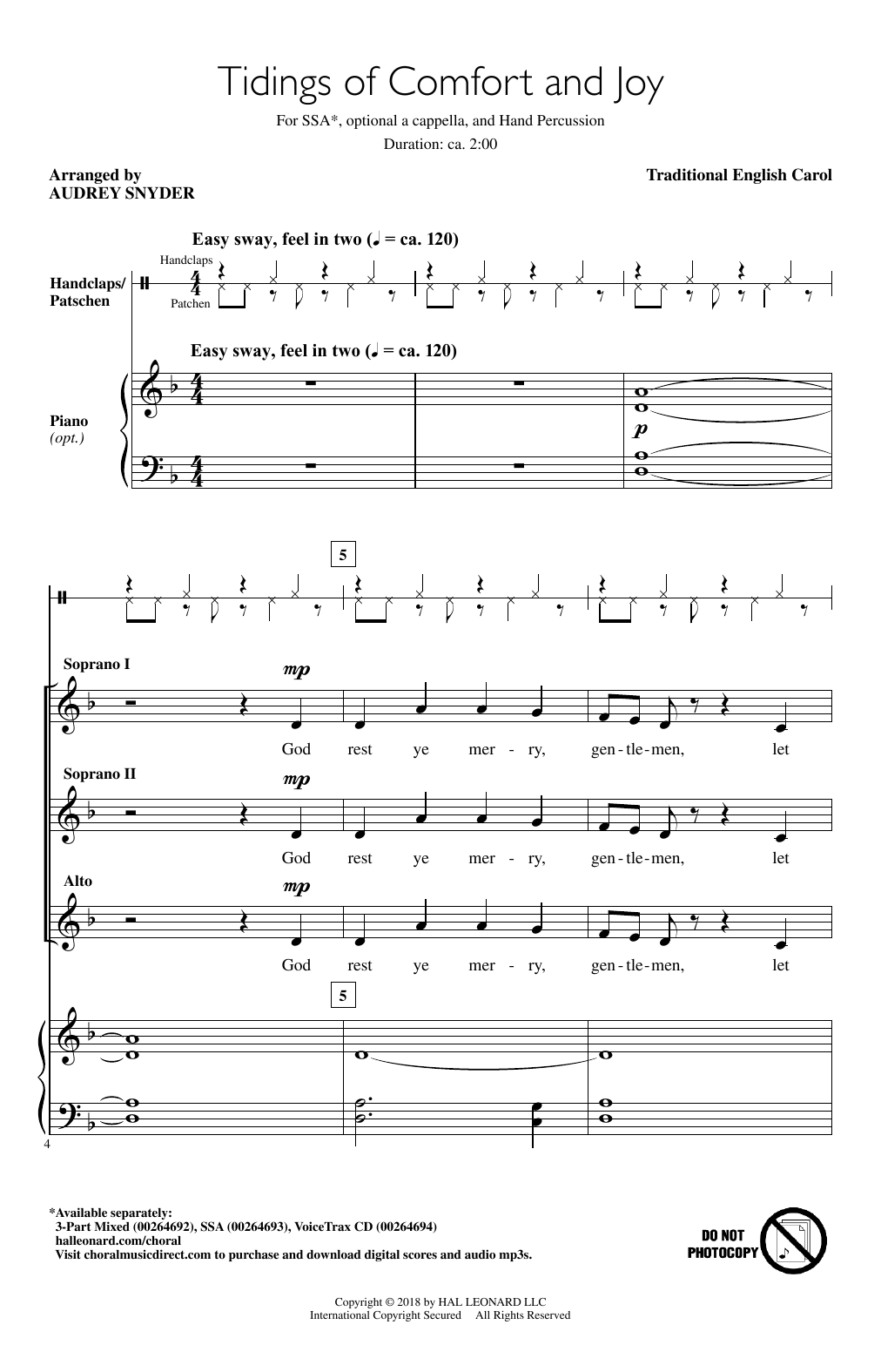 Audrey Snyder Tidings Of Comfort And Joy sheet music notes and chords. Download Printable PDF.