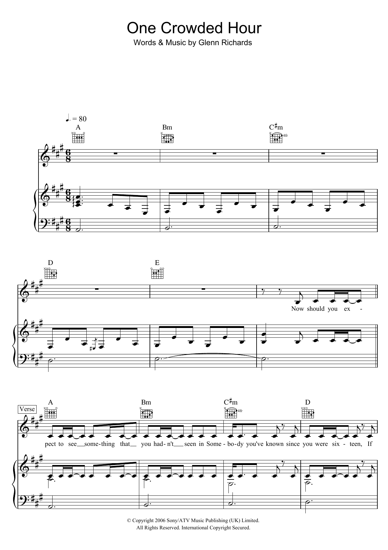 Augie March One Crowded Hour sheet music notes and chords. Download Printable PDF.