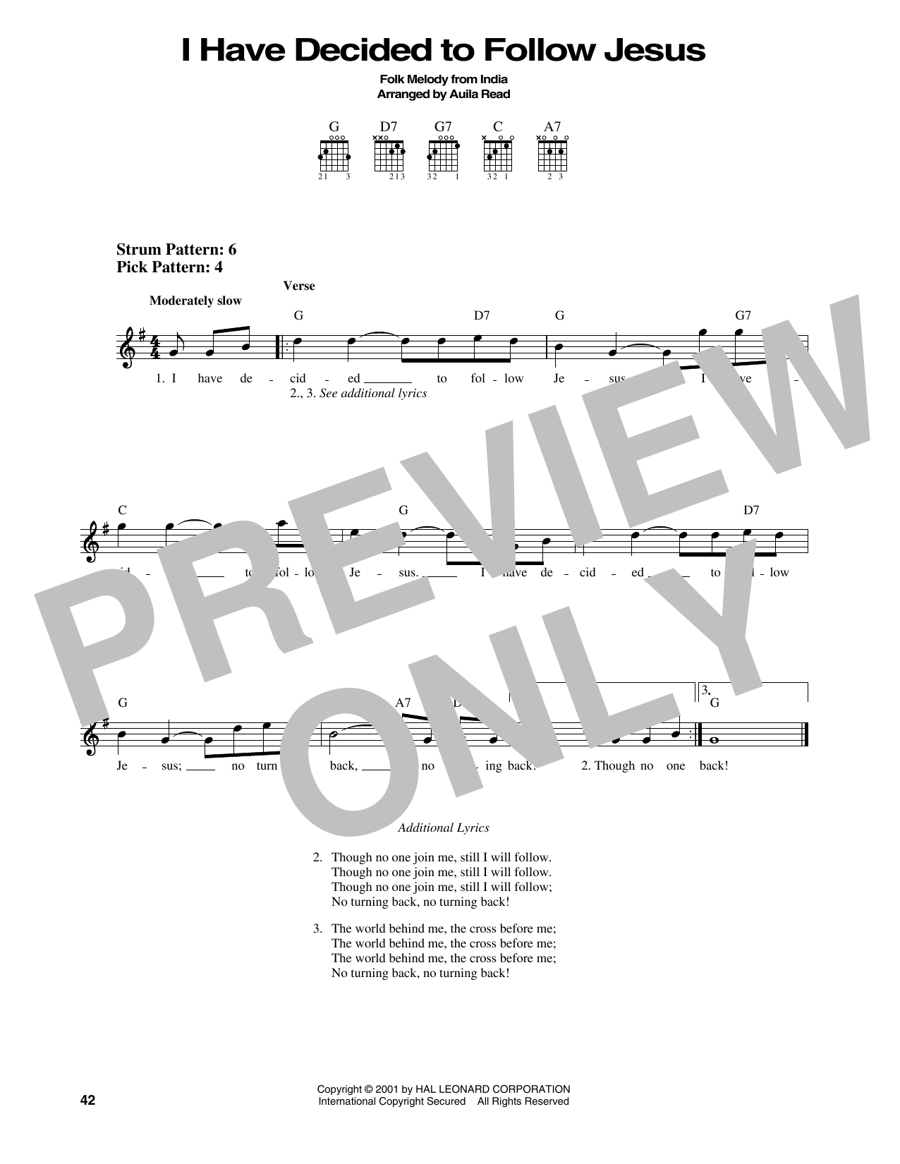 Auila Read I Have Decided To Follow Jesus sheet music notes and chords. Download Printable PDF.