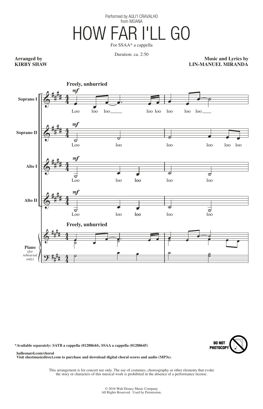 Auliʻi Cravalho How Far I'll Go (from Moana) (arr. Kirby Shaw) sheet music notes and chords. Download Printable PDF.