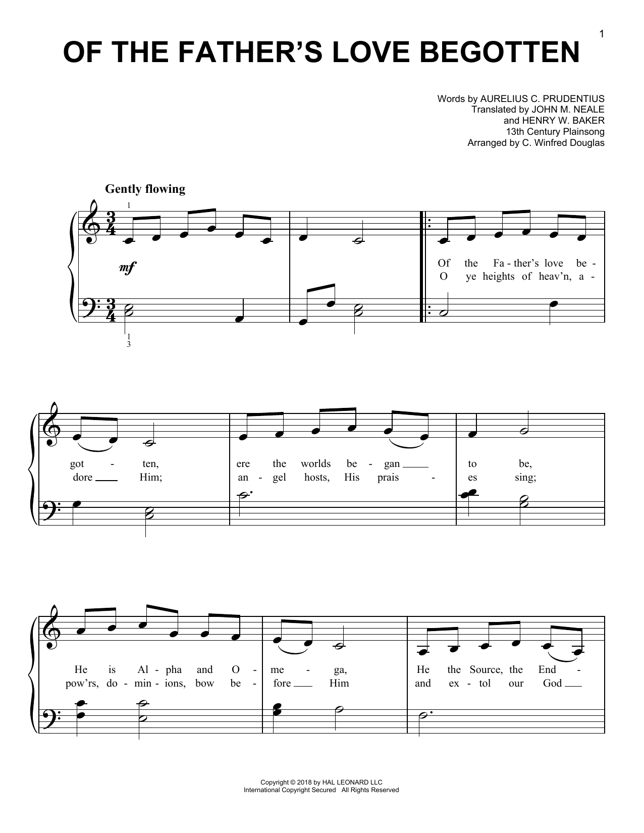 Aurelius C. Prudentius Of The Father's Love Begotten sheet music notes and chords. Download Printable PDF.