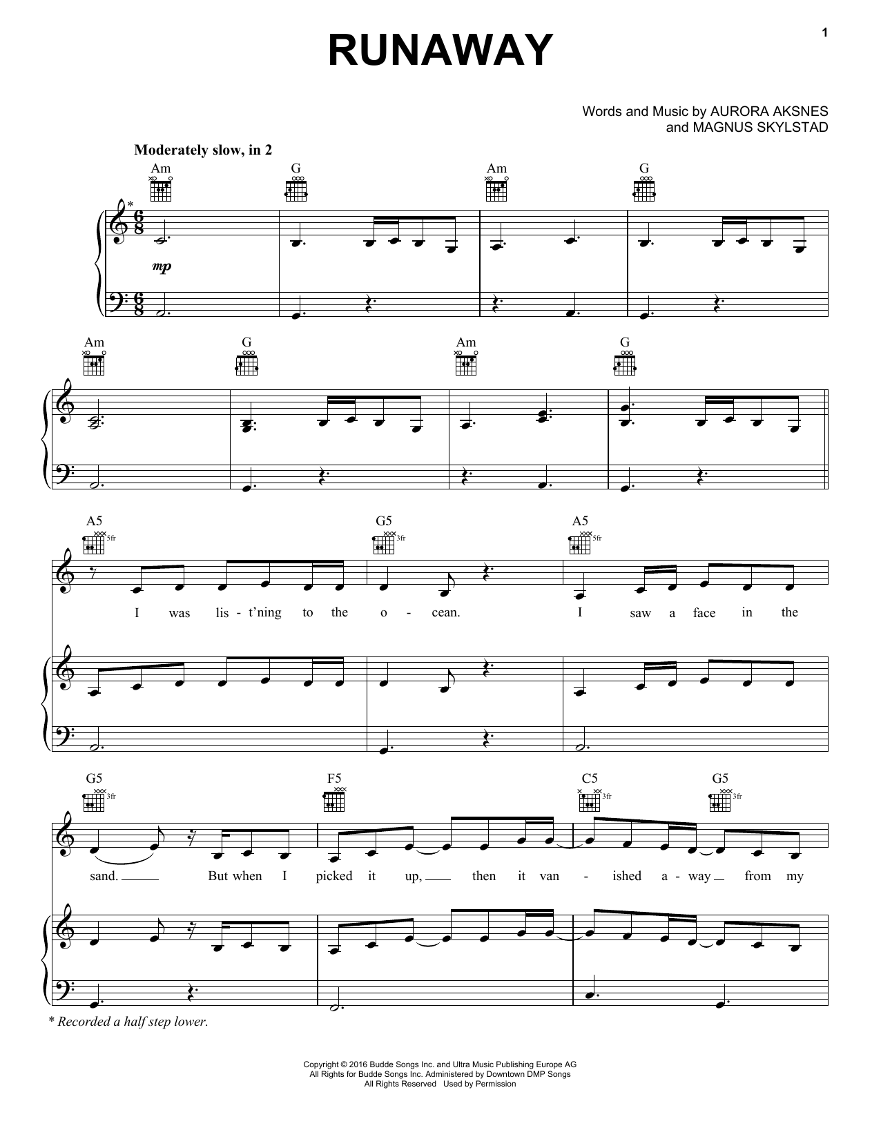 AURORA Runaway sheet music notes and chords. Download Printable PDF.