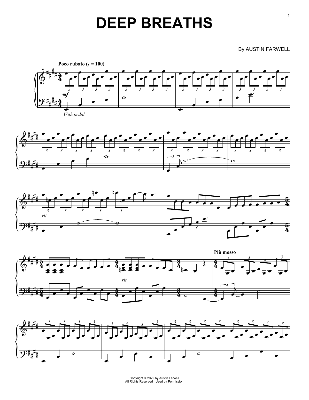 Austin Farwell Deep Breaths sheet music notes and chords. Download Printable PDF.