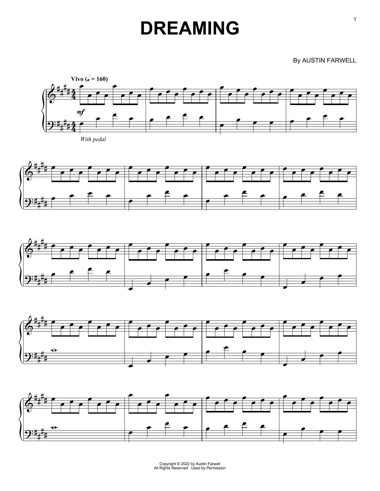 Austin Farwell Dreaming sheet music notes and chords. Download Printable PDF.