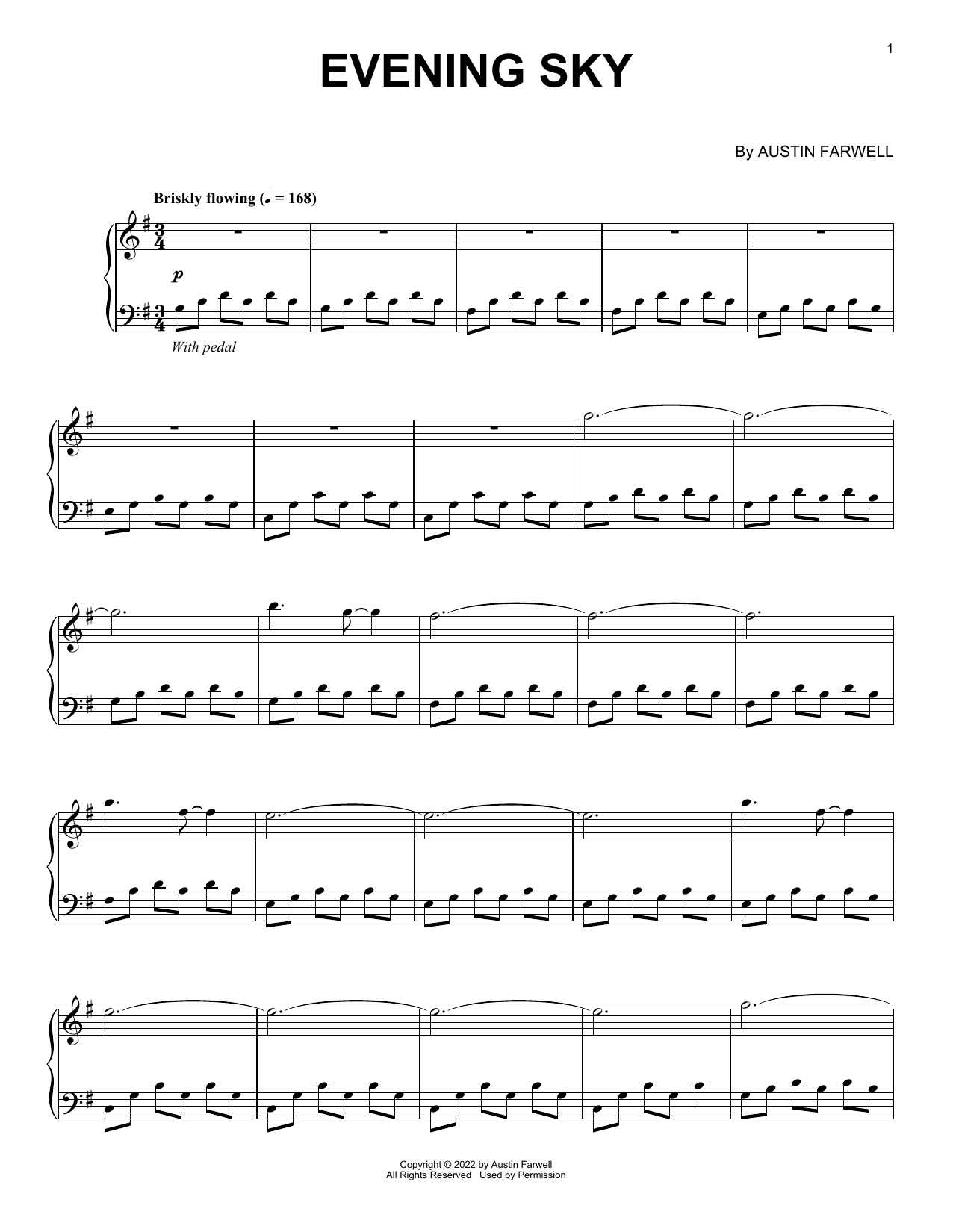 Austin Farwell Evening Sky sheet music notes and chords. Download Printable PDF.