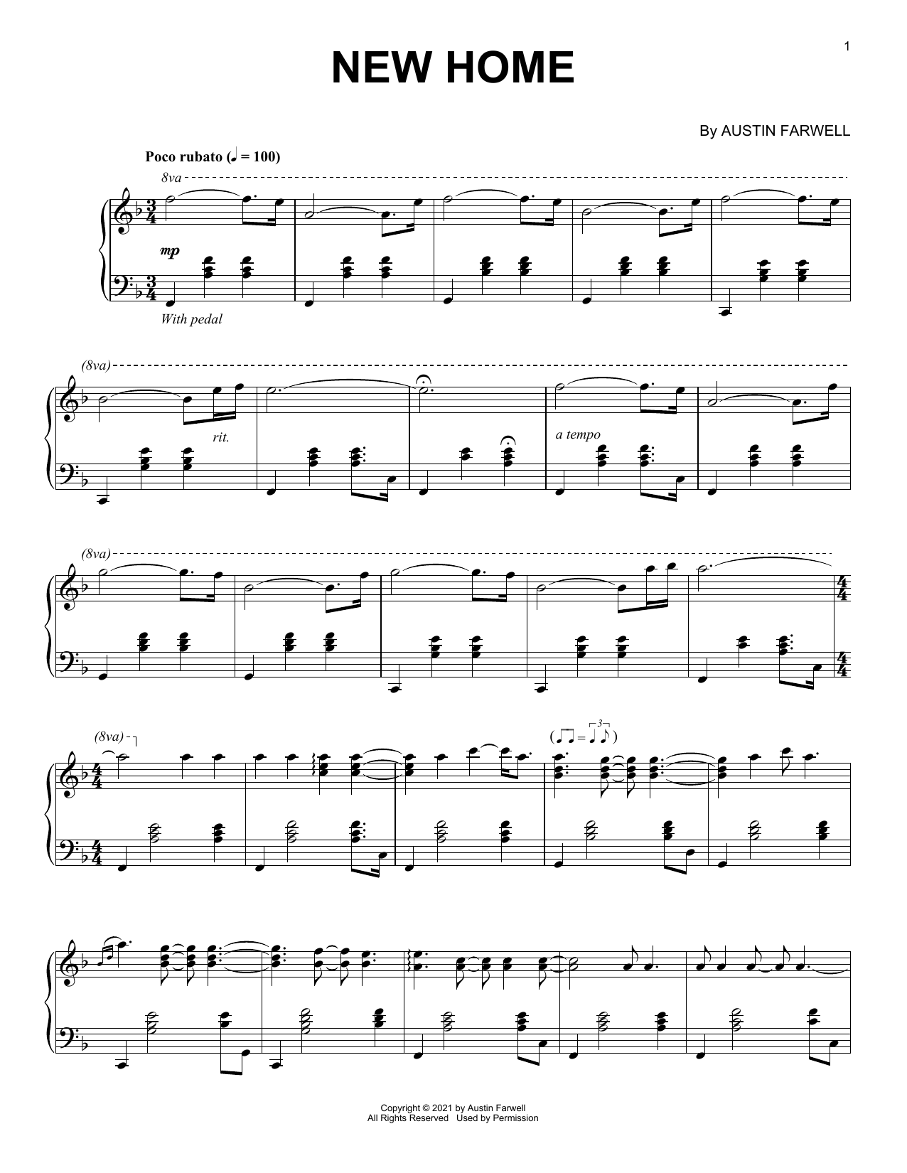 Austin Farwell New Home sheet music notes and chords. Download Printable PDF.