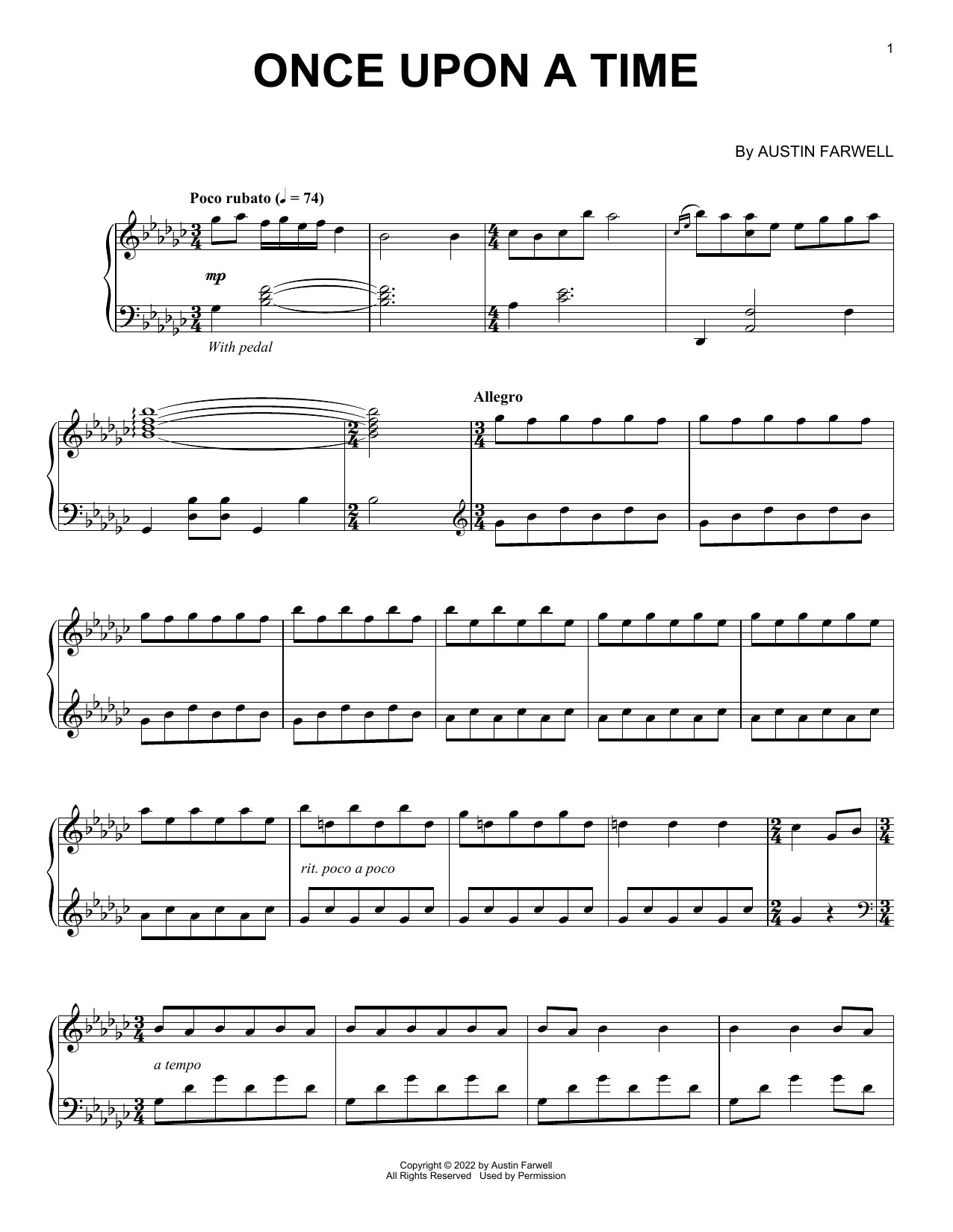 Austin Farwell Once Upon A Time sheet music notes and chords. Download Printable PDF.