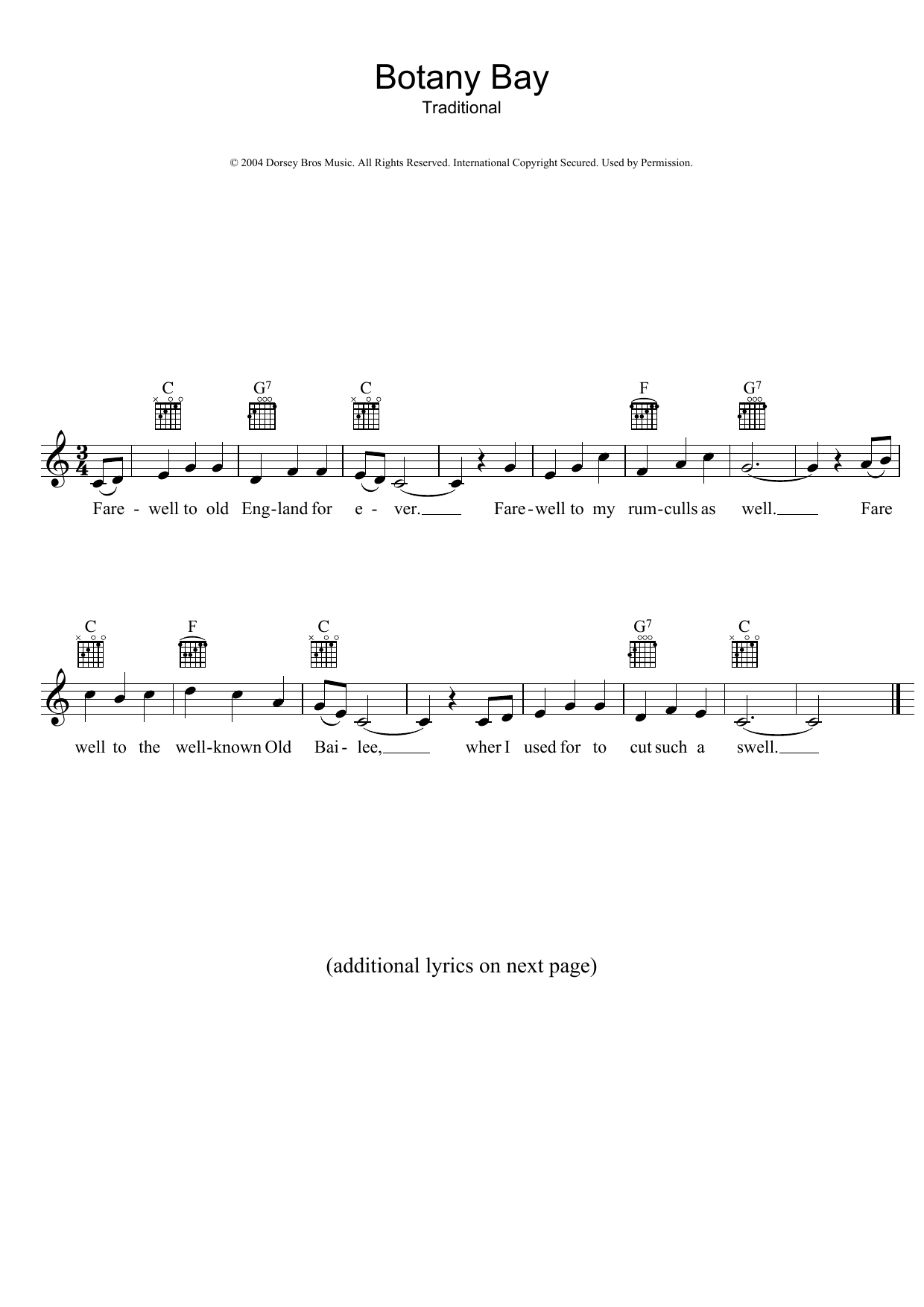 Australian Folksong Botany Bay sheet music notes and chords. Download Printable PDF.