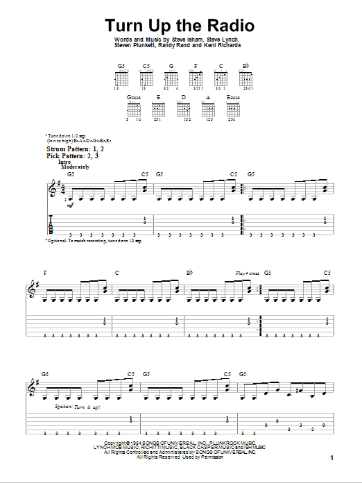 Autograph Turn Up The Radio sheet music notes and chords. Download Printable PDF.