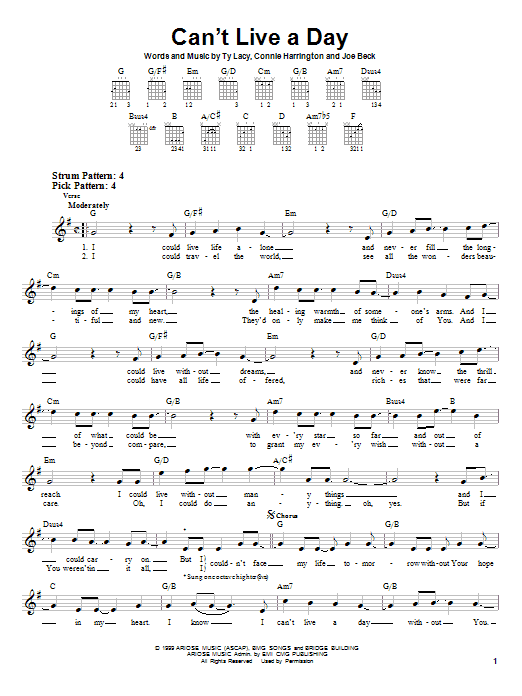 Avalon Can't Live A Day sheet music notes and chords. Download Printable PDF.