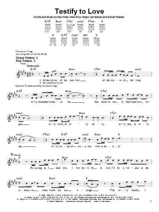 Avalon Testify To Love sheet music notes and chords. Download Printable PDF.