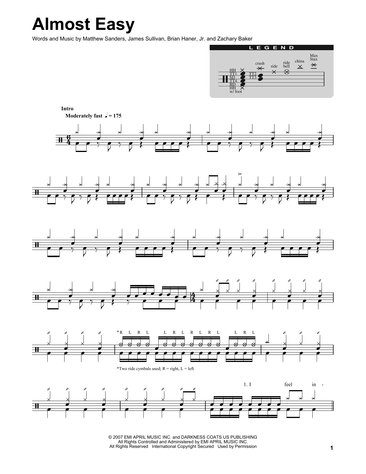 Avenged Sevenfold Almost Easy sheet music notes and chords. Download Printable PDF.