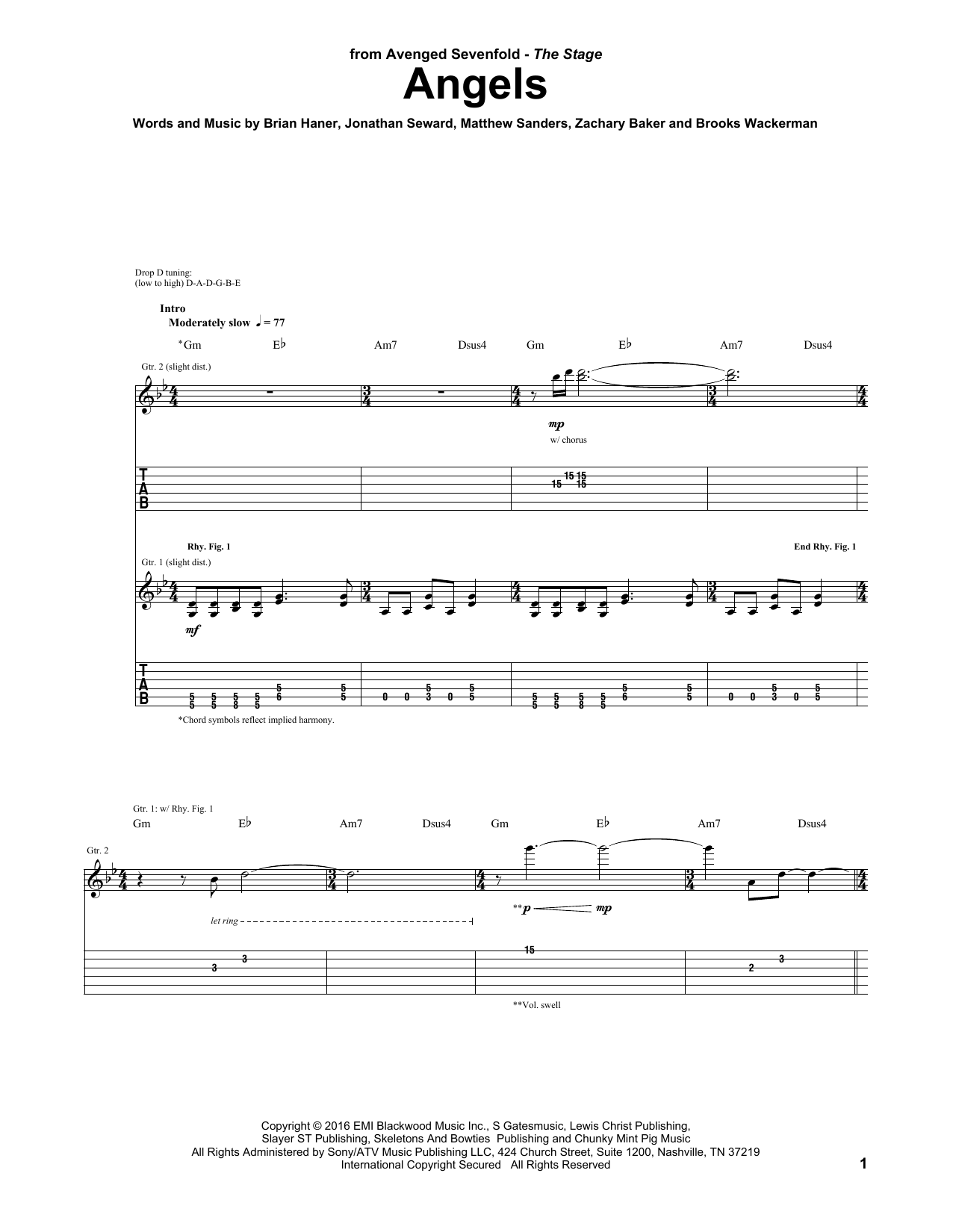 Learn to play Avenged Sevenfold Angels sheet music for Guitar Tab in minutes. Price: 7.8900$ Avenged Sevenfold Angels sheet music notes and chords arranged for Guitar Tab