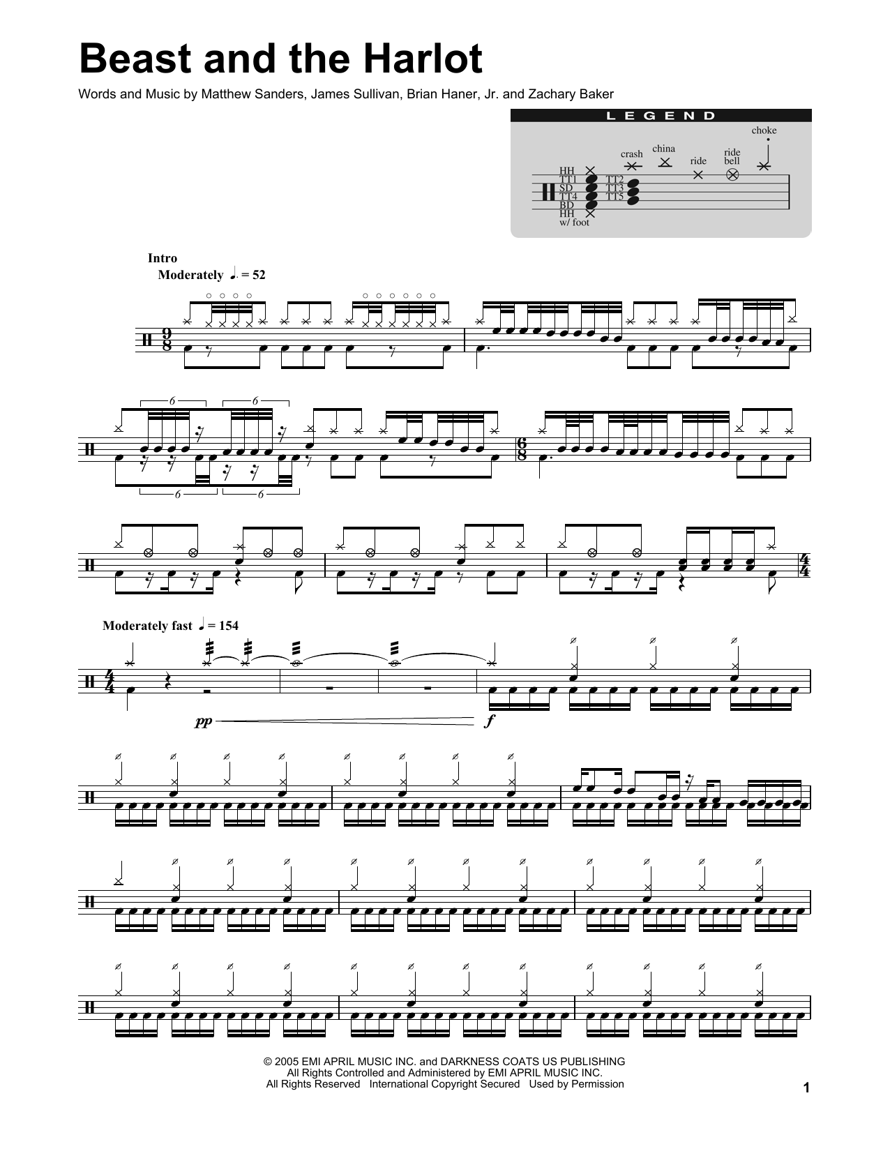 Avenged Sevenfold Beast And The Harlot sheet music notes and chords. Download Printable PDF.