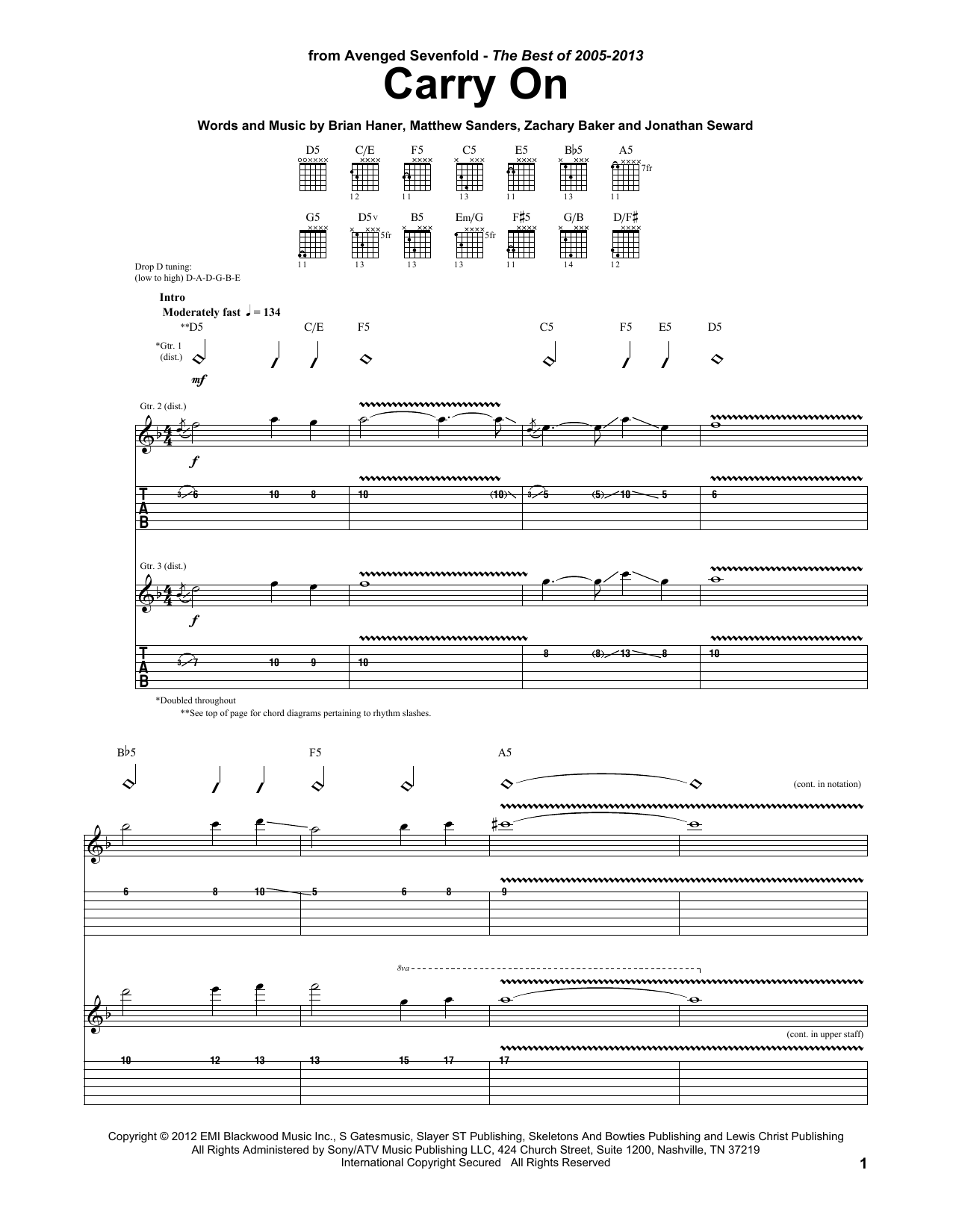 Learn to play Avenged Sevenfold Carry On sheet music for Guitar Tab in minutes. Price: 7.8900$ Avenged Sevenfold Carry On sheet music notes and chords arranged for Guitar Tab