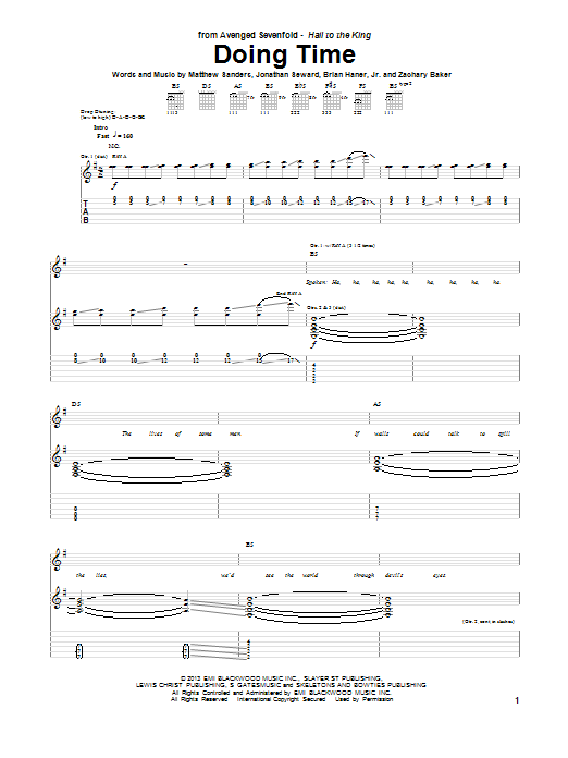 Learn to play Avenged Sevenfold Doing Time sheet music for Guitar Tab in minutes. Price: 7.8900$ Avenged Sevenfold Doing Time sheet music notes and chords arranged for Guitar Tab