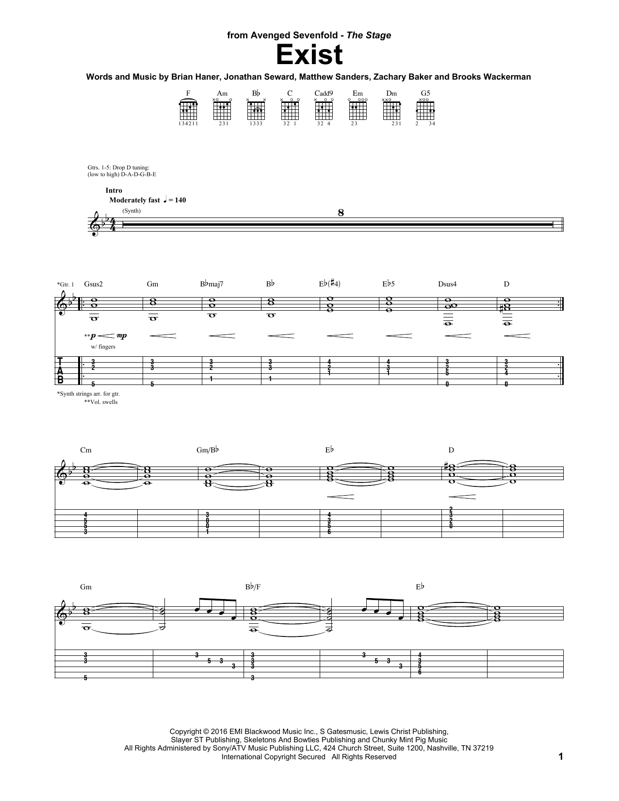 Learn to play Avenged Sevenfold Exist sheet music for Guitar Tab in minutes. Price: 7.8900$ Avenged Sevenfold Exist sheet music notes and chords arranged for Guitar Tab