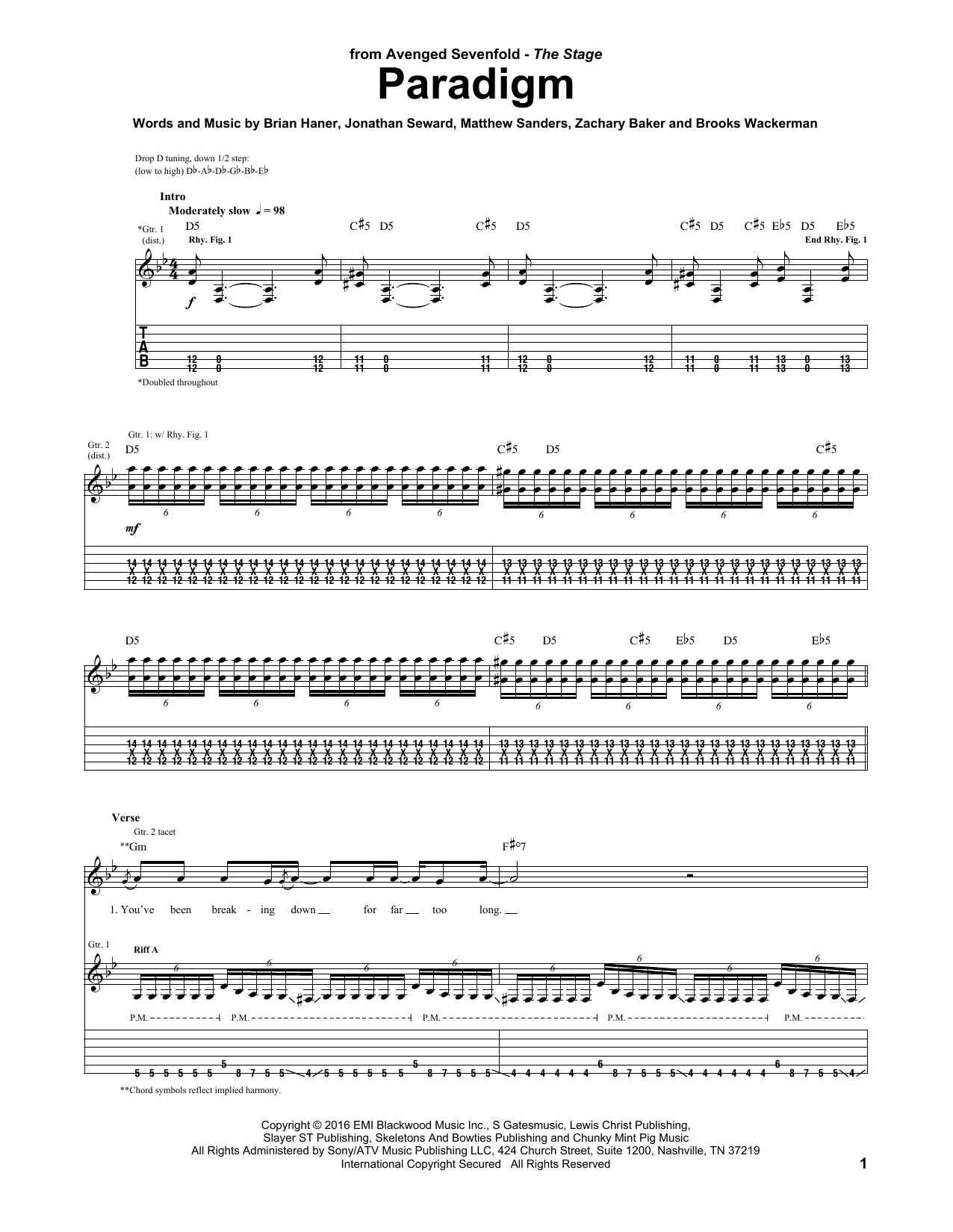 Learn to play Avenged Sevenfold Paradigm sheet music for Guitar Tab in minutes. Price: 7.8900$ Avenged Sevenfold Paradigm sheet music notes and chords arranged for Guitar Tab