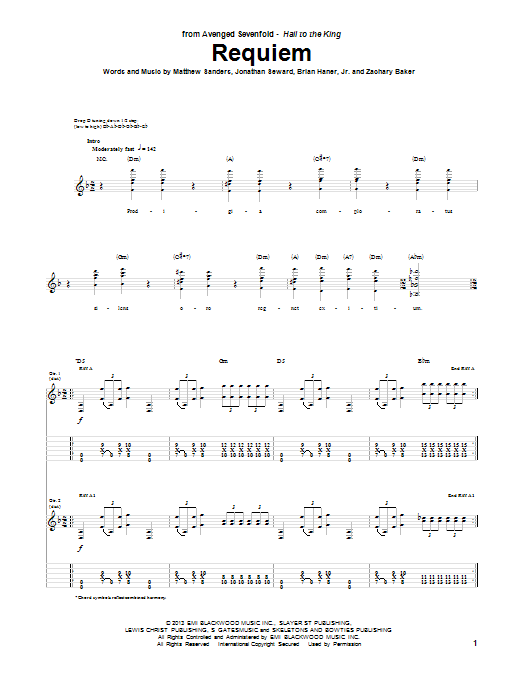Learn to play Avenged Sevenfold Requiem sheet music for Guitar Tab in minutes. Price: 7.8900$ Avenged Sevenfold Requiem sheet music notes and chords arranged for Guitar Tab