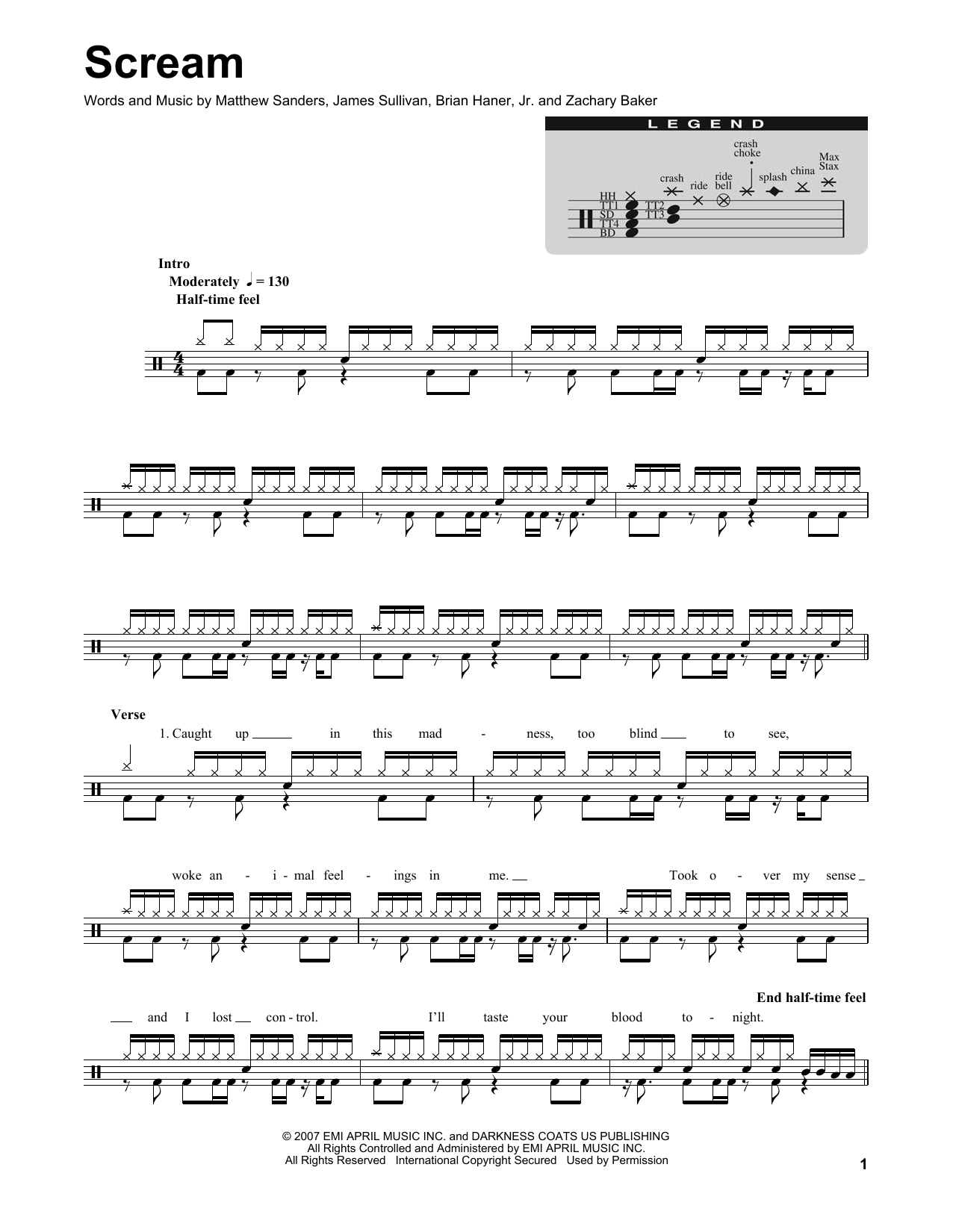 Avenged Sevenfold Scream sheet music notes and chords. Download Printable PDF.