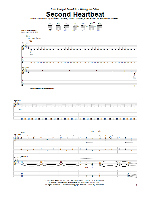 Learn to play Avenged Sevenfold Second Heartbeat sheet music for Guitar Tab in minutes. Price: 7.8900$ Avenged Sevenfold Second Heartbeat sheet music notes and chords arranged for Guitar Tab