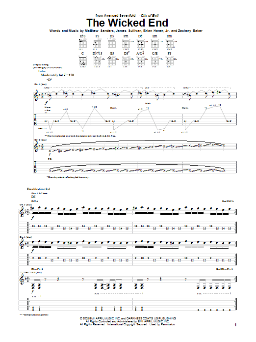 Learn to play Avenged Sevenfold The Wicked End sheet music for Guitar Tab in minutes. Price: 7.8900$ Avenged Sevenfold The Wicked End sheet music notes and chords arranged for Guitar Tab