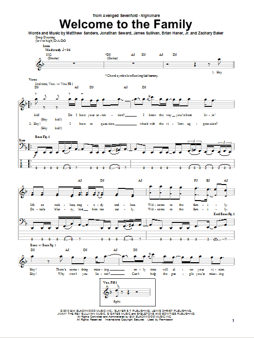 Avenged Sevenfold Welcome To The Family sheet music notes and chords. Download Printable PDF.