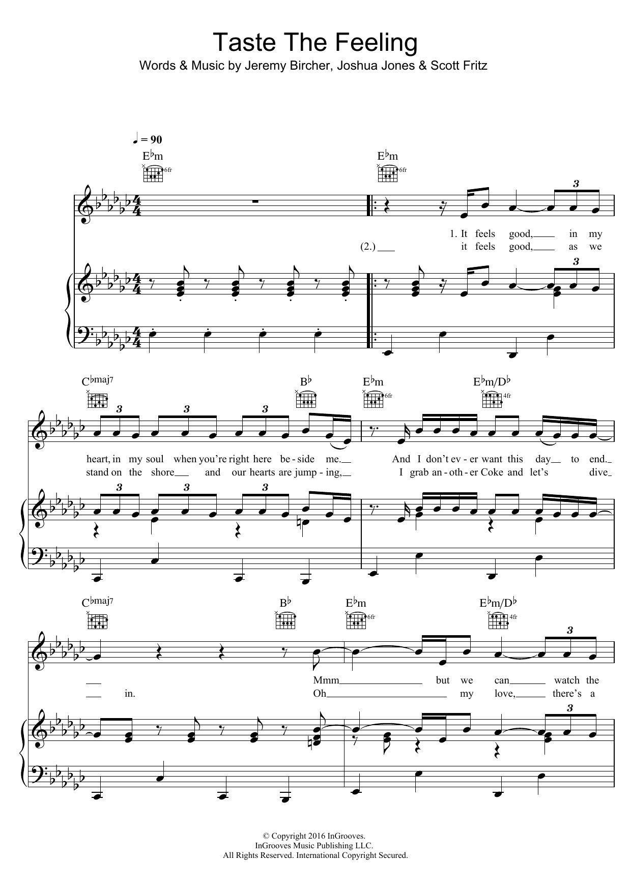 Avicii Taste The Feeling (feat. Conrad Sewell) sheet music notes and chords arranged for Piano, Vocal & Guitar Chords