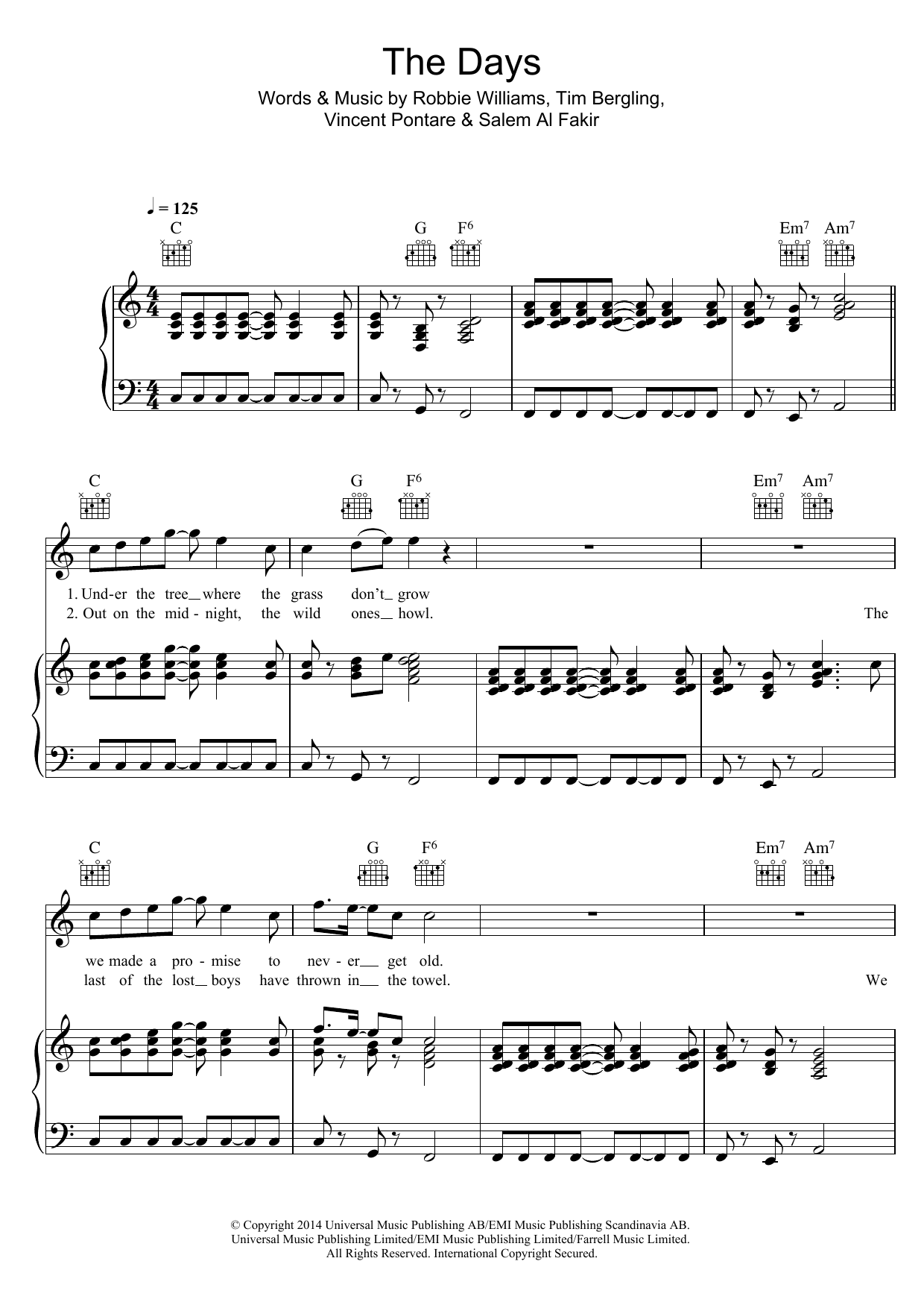 Avicii The Days (feat. Robbie Williams) sheet music notes and chords. Download Printable PDF.