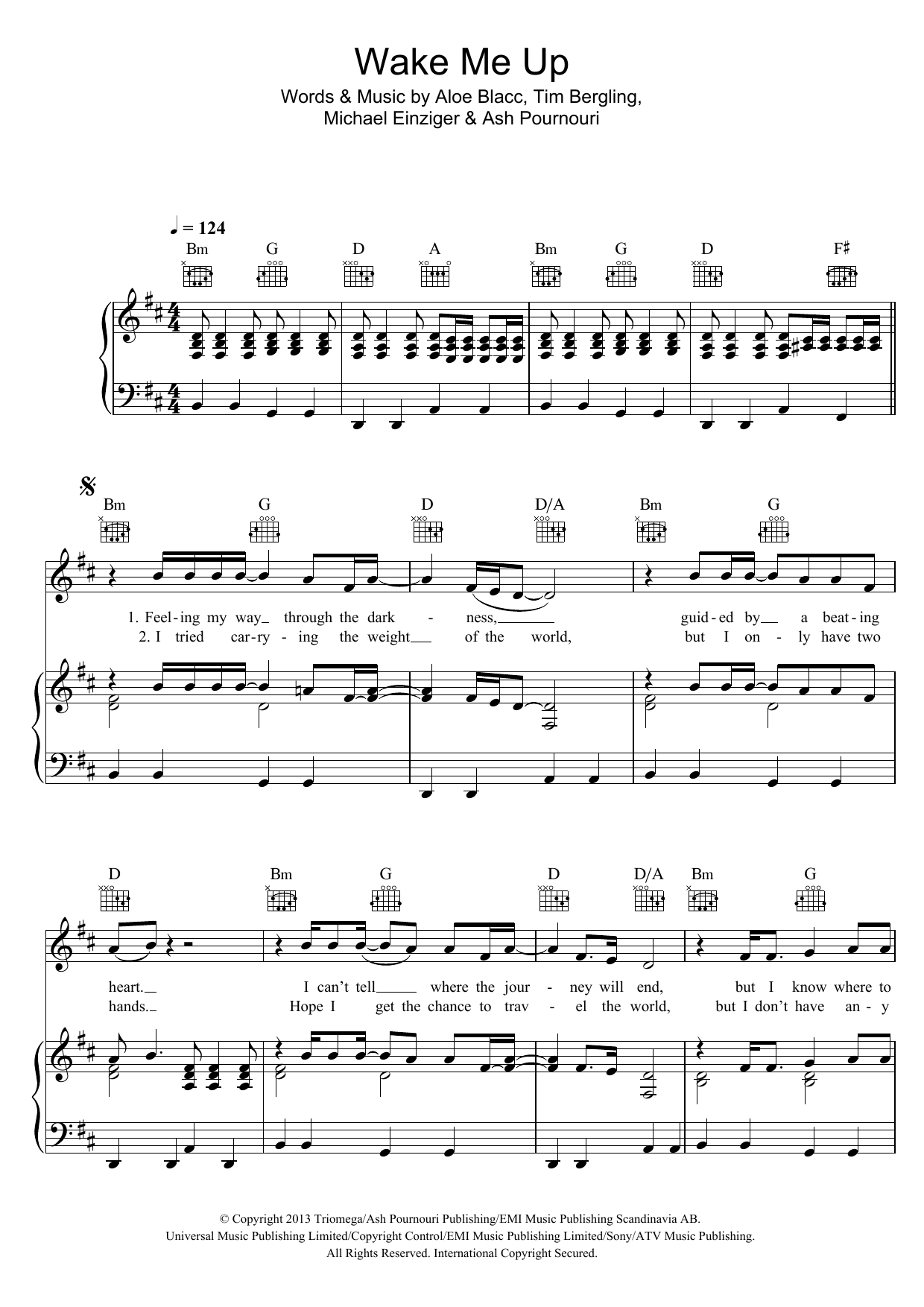 Avicii Wake Me Up sheet music notes and chords. Download Printable PDF.