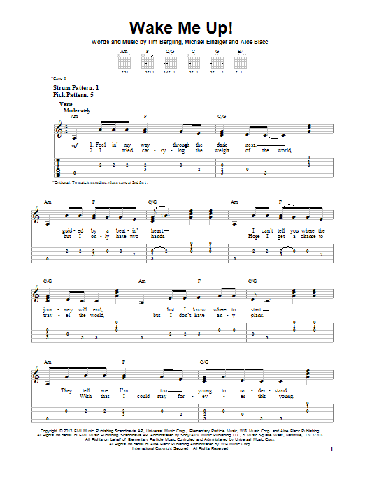 Avicii Wake Me Up sheet music notes and chords. Download Printable PDF.