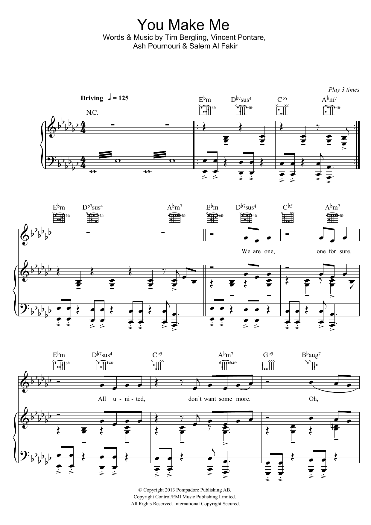 Avicii You Make Me sheet music notes and chords. Download Printable PDF.