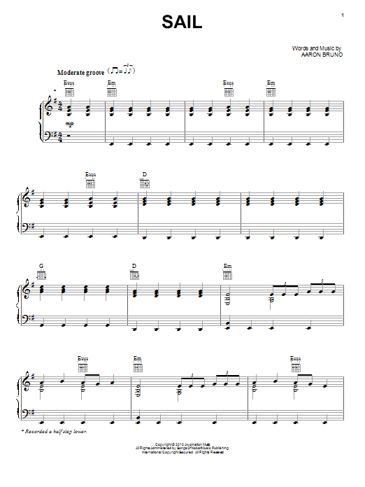 Awolnation Sail sheet music notes and chords. Download Printable PDF.