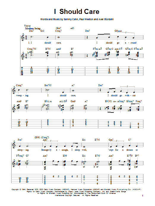 Learn to play Axel Stordahl I Should Care sheet music for Easy Guitar Tab in minutes. Price: 6.9900$ Axel Stordahl I Should Care sheet music notes and chords arranged for Easy Guitar Tab