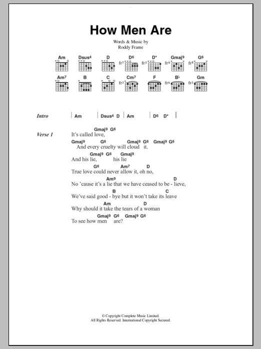 Aztec Camera How Men Are sheet music notes and chords. Download Printable PDF.