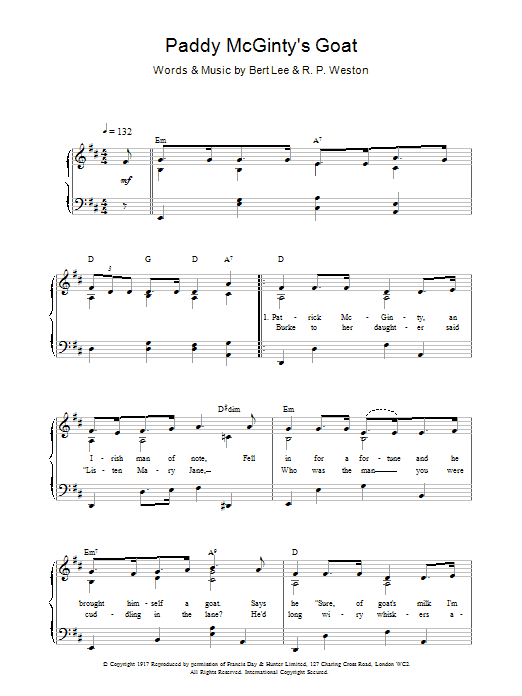 Bert Lee Paddy McGinty's Goat sheet music notes and chords. Download Printable PDF.