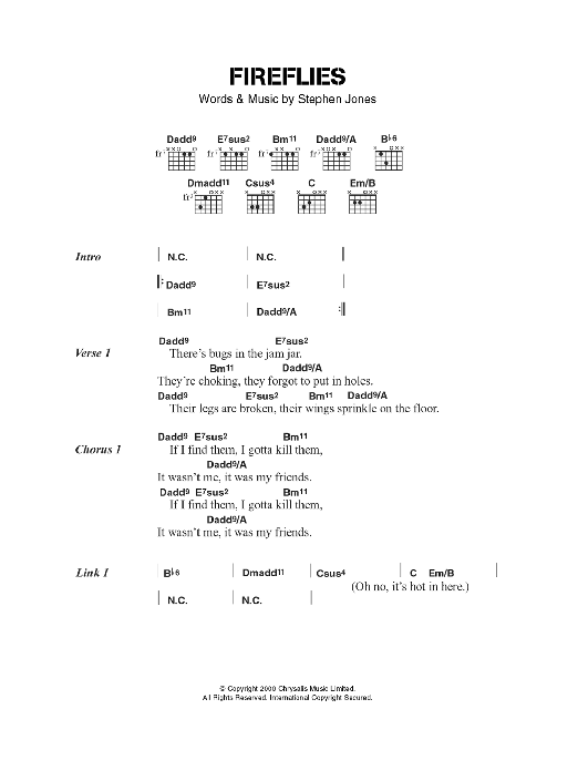 Babybird Fireflies sheet music notes and chords. Download Printable PDF.