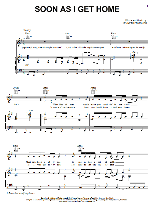 Learn to play Babyface Soon As I Get Home sheet music for Piano, Vocal & Guitar Chords (Right-Hand Melody) in minutes. Price: 7.8900$ Babyface Soon As I Get Home sheet music notes and chords arranged for Piano, Vocal & Guitar Chords (Right-Hand Melody)