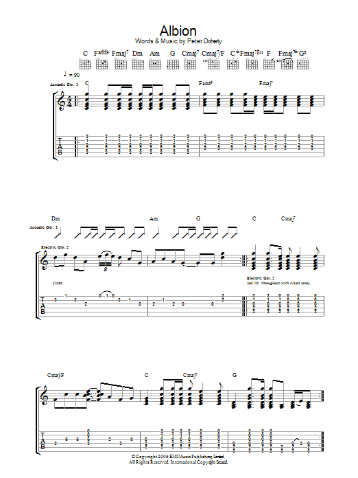 Learn to play Babyshambles Albion sheet music for Guitar Tab in minutes. Price: 7.8900$ Babyshambles Albion sheet music notes and chords arranged for Guitar Tab