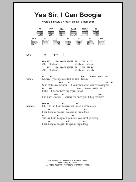 Baccara Yes Sir, I Can Boogie sheet music notes and chords. Download Printable PDF.