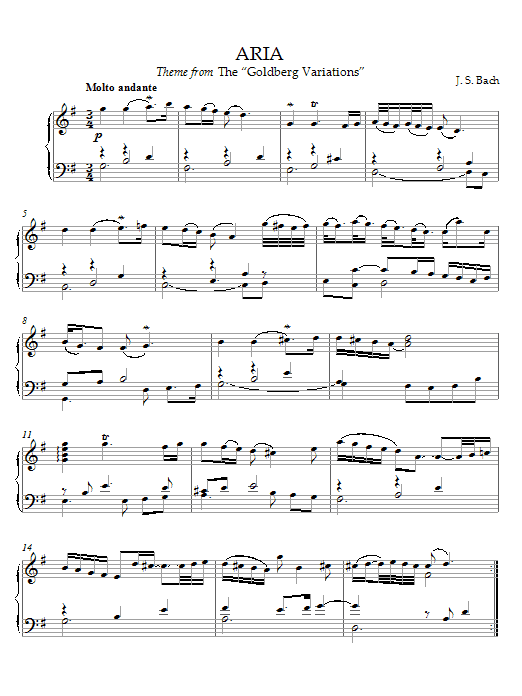 Learn to play Johann Sebastian Bach Aria (Theme) sheet music for Piano Solo in minutes. Price: 7.8900$ Johann Sebastian Bach Aria (Theme) sheet music notes and chords arranged for Piano Solo