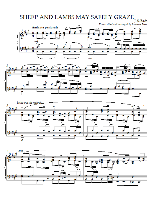 Learn to play Johann Sebastian Bach Sheep May Safely Graze sheet music for Piano Solo in minutes. Price: 7.8900$ Johann Sebastian Bach Sheep May Safely Graze sheet music notes and chords arranged for Piano Solo
